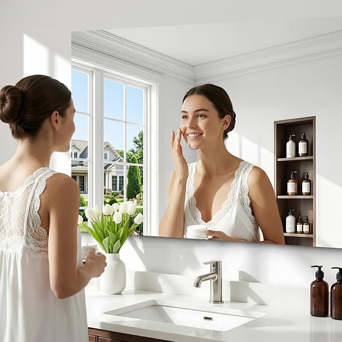 36"x48" Frameless Mirror, Frameless Bathroom Mirror for Over Sink, Rectangle Home Gym Mirror for Wall, Upgraded Shatterproof Wall Mount for Bedroom, Living Room, Dance Studio, Entryway