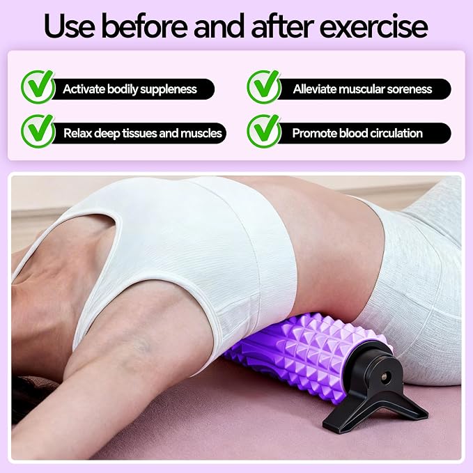 Foam Roller with Detachable Stand, 18” Deep Tissue Massage Roller | Beginner-Friendly Support Design for Muscle Recovery, Home Workout & Fitness - Purple