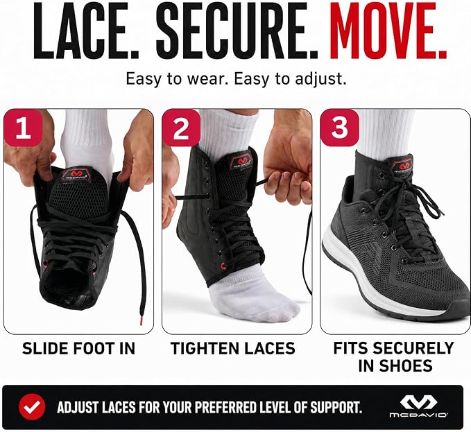 McDavid Adjustable Ankle Brace for Women Men, Sprained Ankle Support, Achilles Tendon Support, Injury Recovery, Lace Up Ankle Stabilizer Wrap for Running, Basketball, Volleyball, Soccer, Sports
