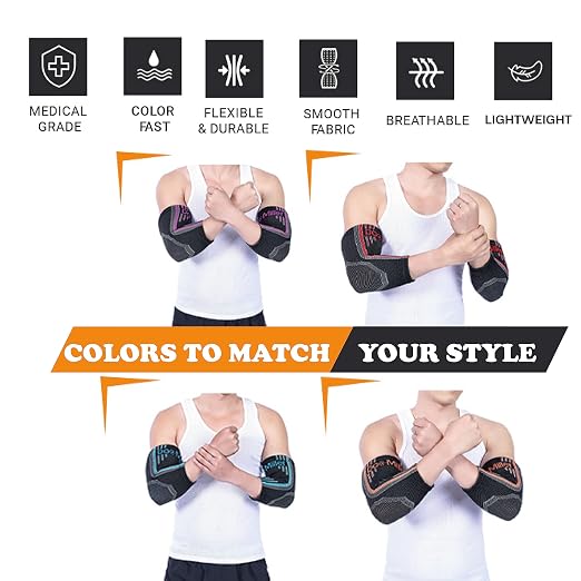 Doc Miller Elbow Compression Sleeves for Tendonitis, Women & Men, 1 Pair | Compression support, Arm Brace, Tennis Injuries, Bursitis Relief, Tendon Care, Active Use, Sports & Recovery