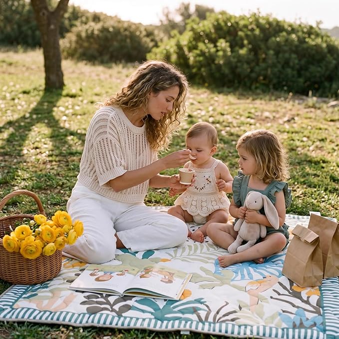 Momcozy Baby Play Mat for Floor, 59"x71" Thickened Playpen Mat | Playmate for Baby Tummy Time, Waterproof & Non-Slip, Foldable Outdoor Mat with Carrying Handle, Forest World