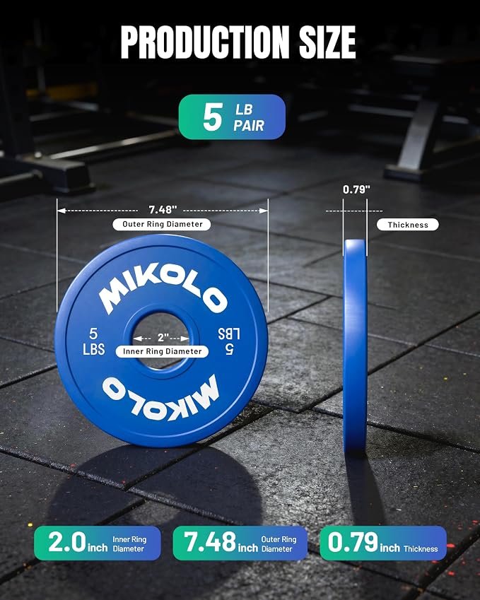 Mikolo Change Weight Plates 1.25LB 2.5LB 5LB Set Fractional Plates Set Bumper Plates for Cross Training Fit 2 Inch Barbells Strength Training Weight Plates