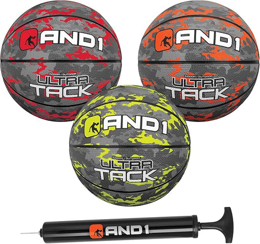 AND1 Mini Basketball Pack Set for Kids (Deflated w/Pump Included): - 7-Inch Premium Youth Size Basketballs, Easy to Grip