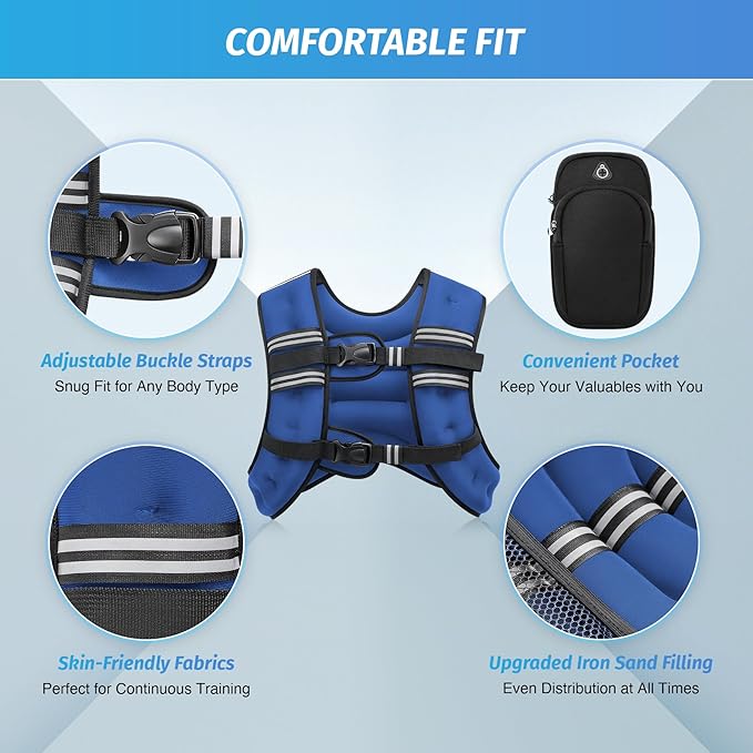 ZELUS Weighted Vest, 6lb/8lb/12lb/16lb/20lb/25lb/30lb Weight Vest with Reflective Stripe for Workout, Strength Training, Running, Fitness, Muscle Building, Weight Loss, Weightlifting