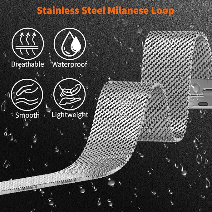 Bands Compatible with Apple Watch Ultra 3/2/1 Band 49/46/45/44mm | Milanese Loop Magnetic Stainless Steel Strap for iWatch Ultra SE 3/2/1 Series 11 10 9 8 7 6 5 4 3 2 1 Men, Silver
