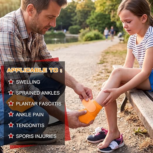 Honoson 2 Pcs Ankle Brace Kid Ankle Support Youth Neoprene Lace up Compression Sleeve Foot Brace Stabilizer with Adjustable Strap for Sport Sprained Plantar Fasciitis Achilles Tendonitis(Orange,S)