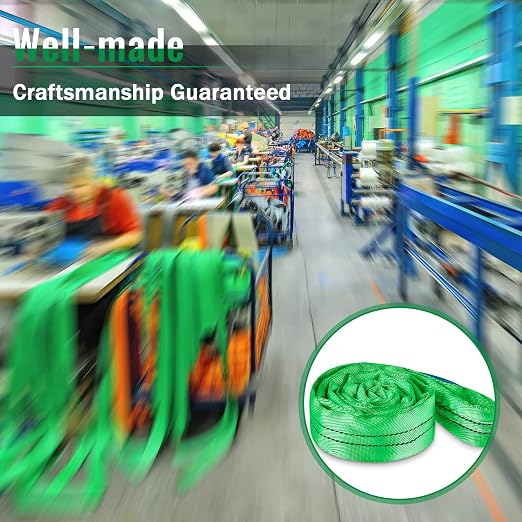 Fabbay 4 Pcs 12.1 Feet Heavy Duty Polyester Endless Loop Round Lift Slings Lifting Straps for Hoist Towing Moving Furniture Rigging Equipment, 5300 LB Vertical 4200 LB Choker 10600 LBs Basket(Green)