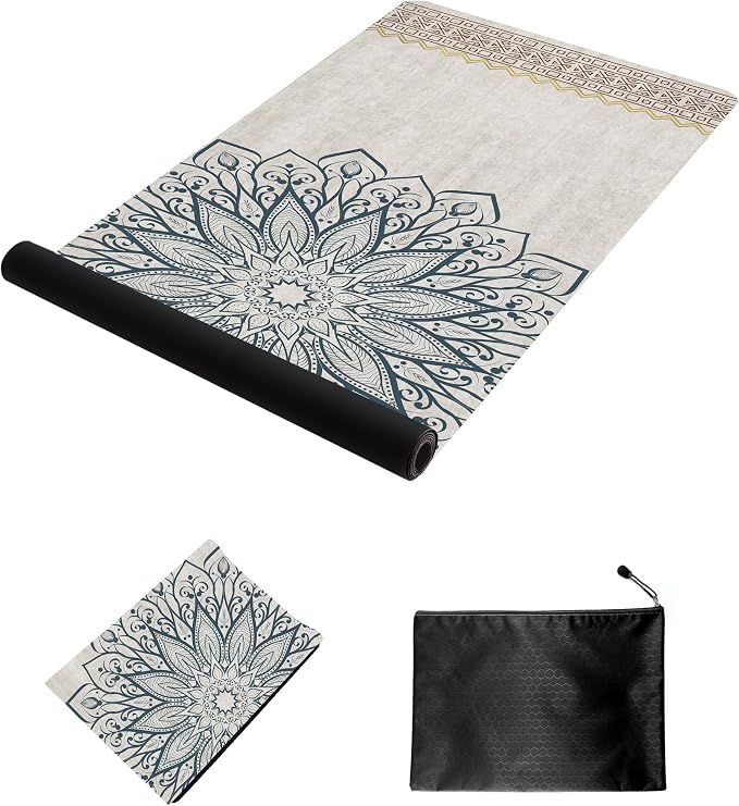 nuveti Printed Travel Yoga Mat 1/16 Inch Thick Non Slip Fitness Workout Mat | with Carrying Bag, Foldable Lightweight Suede & Natural Rubber Yoga Mat for Yoga Pilates and Fitness 72" L x 24" W x 1.5mm
