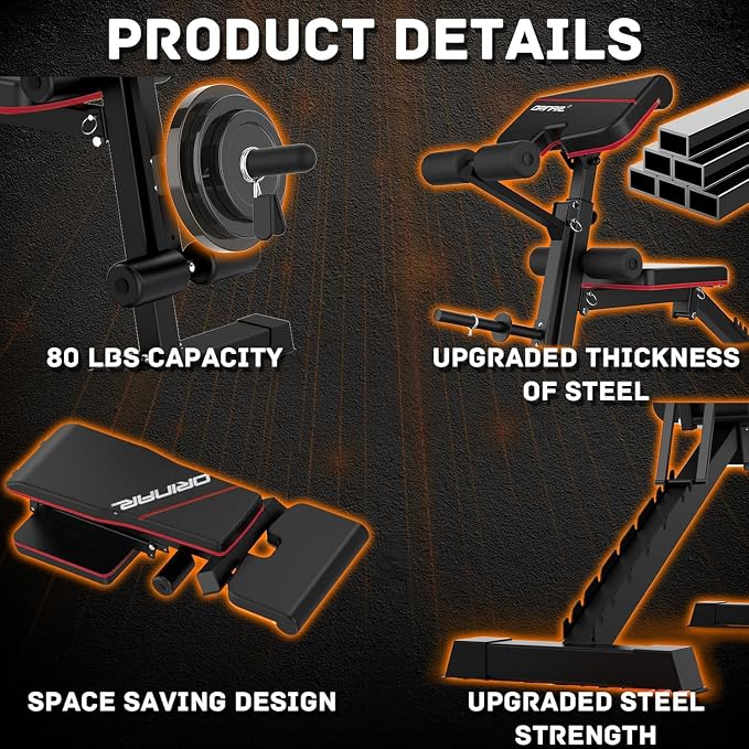 Orinar Adjustable Weight Bench, 880Lbs Bench Press for Full Body Workout, Workout Bench for Home Gym with Barbell Rack, Strength Training Stable Incline Decline Bench with Leg Developer