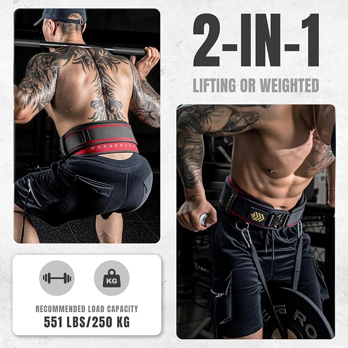 MANUEKLEAR 2-in-1 Weightlifting Belt & Dip Belt with 36.7 IN Rope, Double-Layer Weight Lifting Belts, Powerlifting Gym Weighted Belt for Pull Up Squat