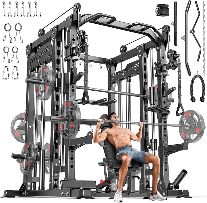 Multi-Purpose Squat Rack,Smith Machine Weight Rack Set with Cable Crossover System, Home Gym Power Racks, Power Racks and Packages
