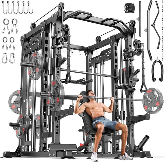 Multi-Purpose Squat Rack,Smith Machine Weight Rack Set with Cable Crossover System, Home Gym Power Racks, Power Racks and Packages