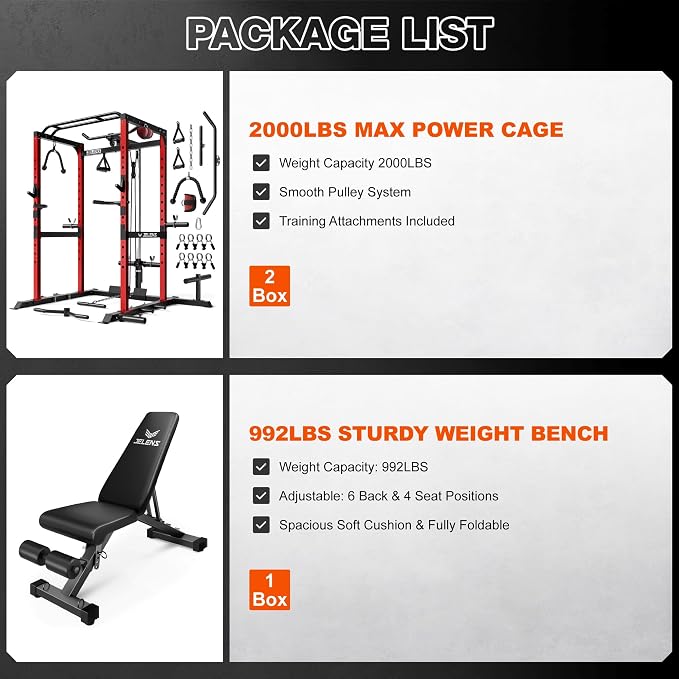 JELENS S21 Power Cage, Multi-Function Power Rack with Adjustable Cable Crossover System, 2000LBS Squat Rack for Home Gym with More Training Attachments