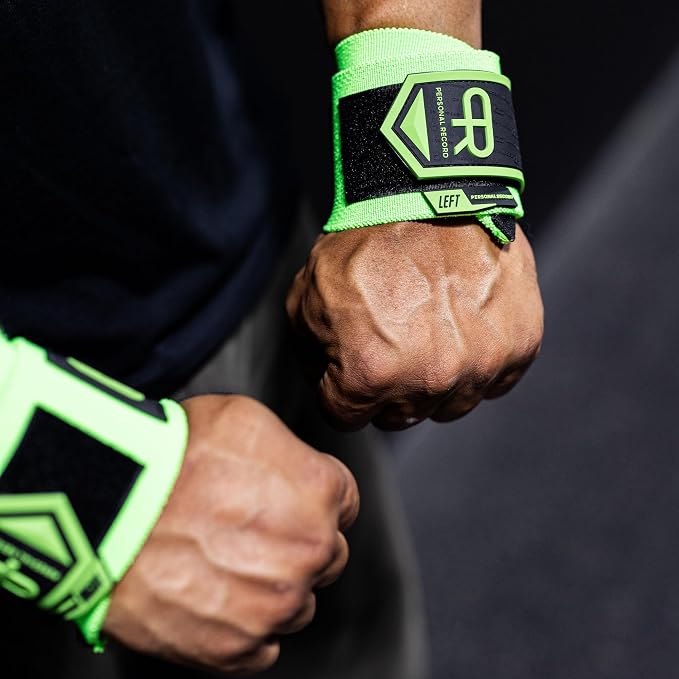 PR Personal Record Heavy Duty Premium Wrist Wraps, More Elasticity, Reinforced Stitching, Extra Wide Strap, Strong Thumb Loop, Larry Wheels Weightlifting Wraps