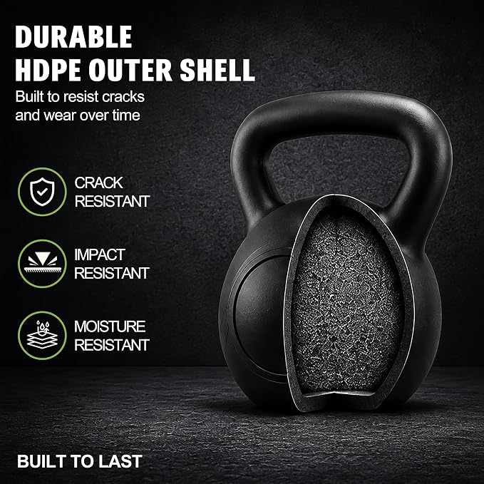 ALTLER Vinyl Plastic Concrete Kettlebell 10-50LBS Safe Strength Training Kettlebell Anti-Slip Grip Weight for Home Workouts and Men/Women/Beginners