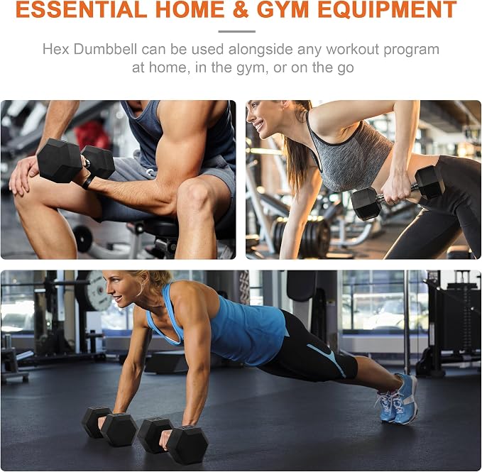Fitvids Rubber Encased Hex Dumbbell Set Contoured Handle for Muscle Toning, Strength Building & Full Body Workout, 60LB, 100LB, 150LB and 550LB Set