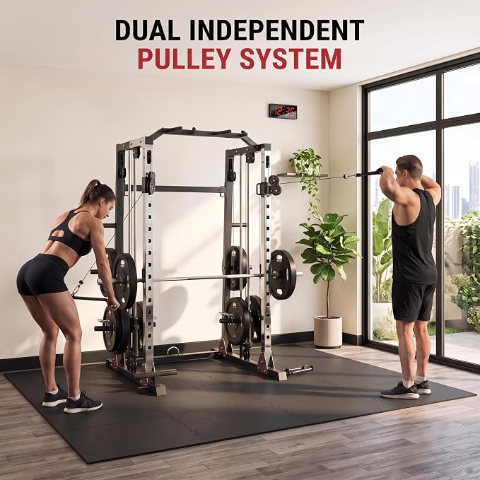 Smith Machine Home Gym – 2200LBS Multi-Function Squat Rack with Smith Bar | Power Cage,LAT Pulldown,Cable Crossover System,Dual Pulley Station,360° Landmine, Heavy Duty Full Body Workout Equipment