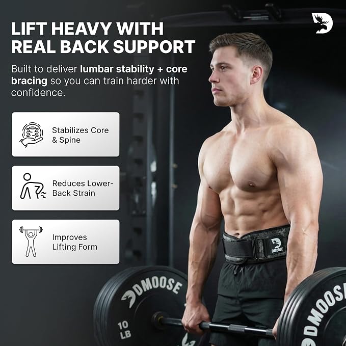 DMoose Fitness Weight Lifting Belt for Squats, Deadlift & Intense Workout - 6" Adjustable Fit Auto Lock Weightlifting Belt for Men & Women - Neoprene Gym Belts for Stability & Lumbar Back Support