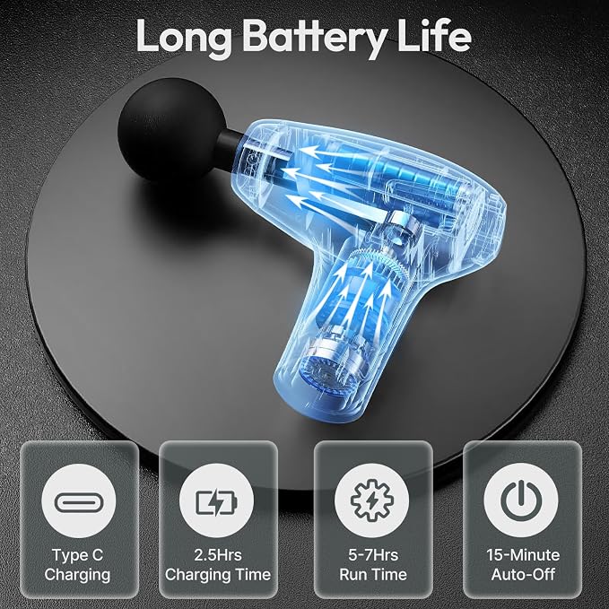 2-in-1 Detachable Massage Gun - Deep Tissue with Extension Handle, Back & Neck Pain Relief, Handheld Percussion Massager for Shoulder, Leg, Waist