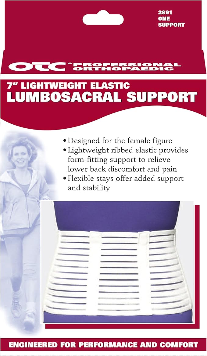 OTC Lumbosacral Support, 7-inch Lower Back, Lightweight Compression, Elastic, White, Medium