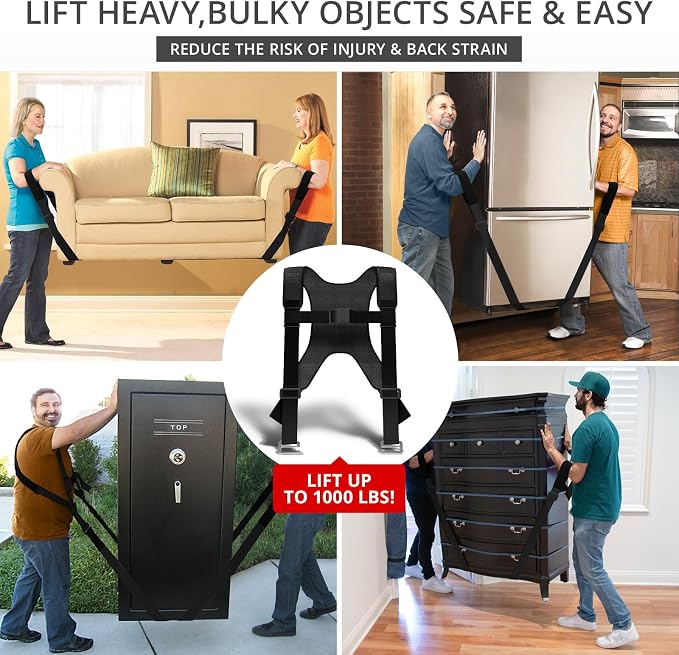 X-Protector Moving Straps - 2 Pairs - Black Lifting Straps for 2 Movers | Move Furniture Easily and Safely - Perfect for Lifting and Moving Heavy Objects! (with Back Support, Black)