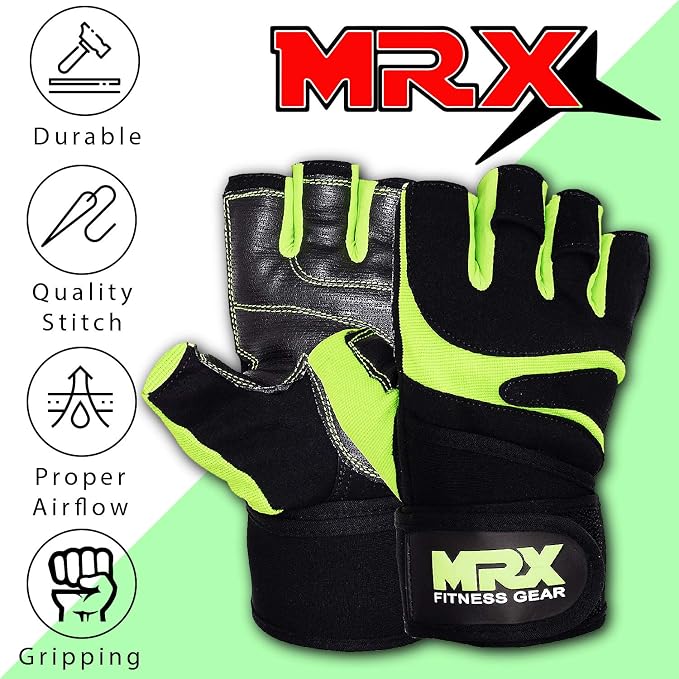 MRX Weightlifting Gloves for Men Workout Gloves Mens Wrist Support Lifting Gloves Male Gym Gloves | Workout Gym Accessories for Men Weight Lifting Fingerless Gym Exercise for Powerlifting