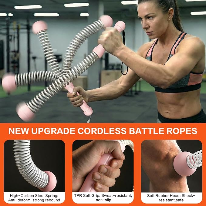 Ropeless Battle Ropes for Home Gym, Portable Cordless Weighted Battle Rope | Storage Bag, Weighted Battle Rope for High Calorie Burn, Men & Women Fitness Equipment, HIIT & Low-Impact Aerobic Training