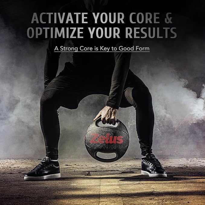 ZELUS Medicine Ball with Dual Grip| 10/20 lbs Exercise Ball |Weight Ball with Handles| Textured Grip Exercise Ball |Strength Training| Core Workouts | 10/20 lb, eco-friendly odorless rubber, dual anti-skid grips, for core strength training mobility, ho...