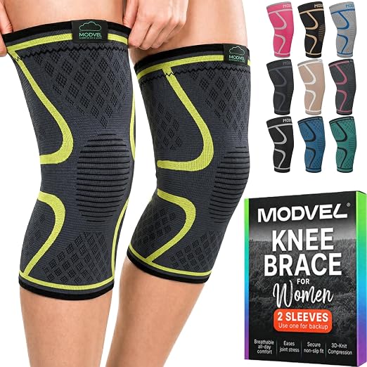 Modvel 2 Pack Knee Brace for Women - Knee Support for Walking, Knee Compression Sleeves for Pain Relief, Knee Sleeves for Women, Knee Brace for Sports, Workouts & Arthritis
