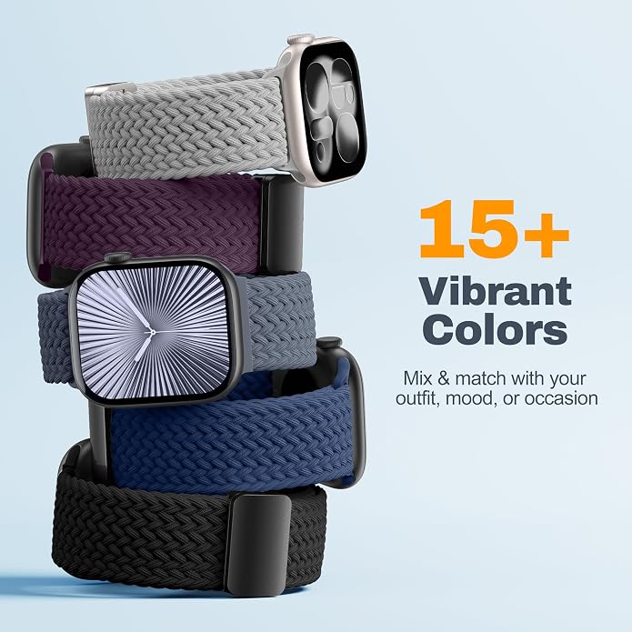 Laffav Braided Stretchy Band Compatible with Apple Watch Bands 42mm 40mm 41mm 38mm 44mm 45mm 46mm 49mm for Women Men, Magnetic Nylon Solo Loop Sport Strap for iWatch Series 11 10 9 8 7 6 5 4 SE Ultra