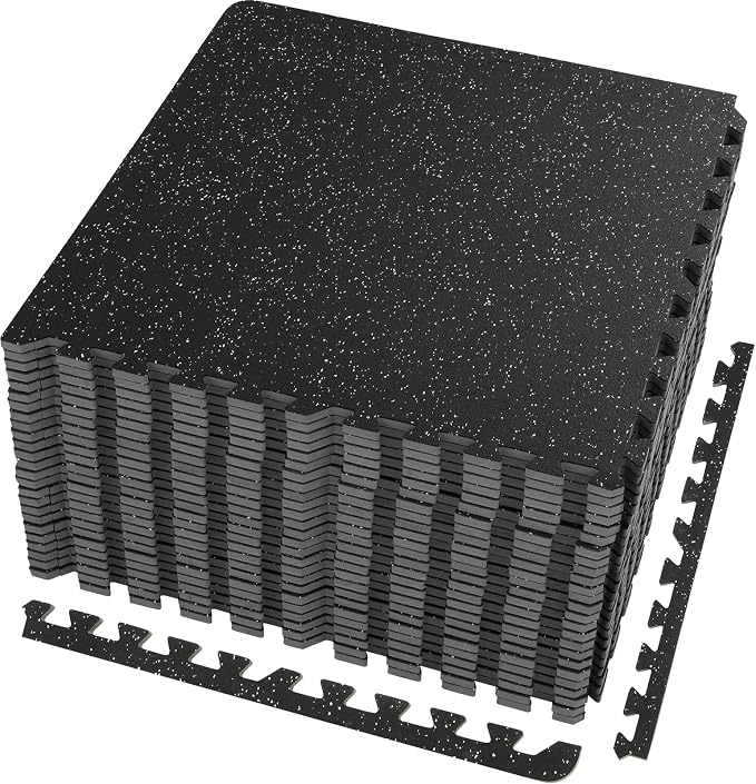 VEVOR 0.56Inch 100sq.ft Exercise Equipment Mats, 25 Tiles Upgraded Rubber Top with High Density EVA Foam, Interlocking Gym Flooring for Home Gym, 25 x 25In Gym Mats, Puzzle Workout Mats, Black & Gray | Rubber Top with Dense EVA Foam, Interlocking Gym F...