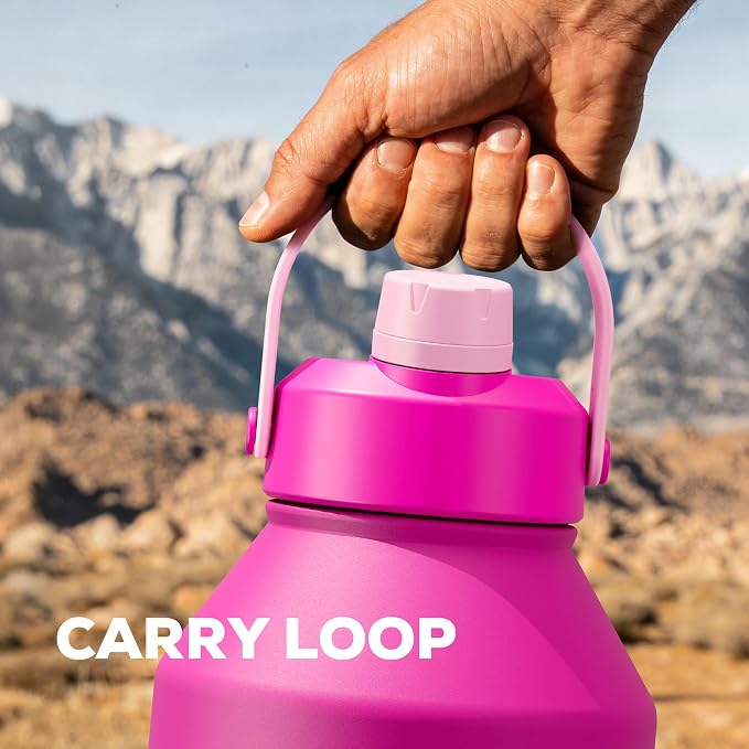 POWCAN 64 oz Insulated Metal Water Bottle for Women: 2-in-1 Straw & Spout Lid, Keep Cold 48H, Leakproof, Carrier Bag, Half Gallon Stainless Steel Water Bottle for Sports, Travel, and Fitness (Peony)