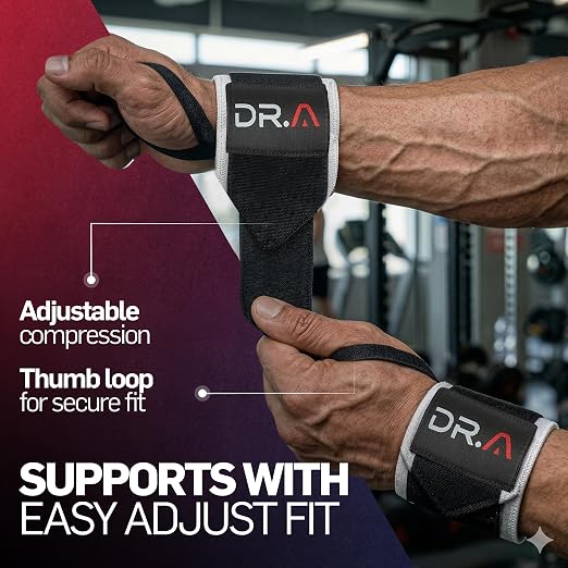 Dr. Arthritis Weight Lifting Wrist Wraps with Thumb Loop, Heavy-Duty Wrist Straps for Weightlifting, Hybrid Training, Olympic Lifts & Calisthenics, Non-Slip Gym Wraps for Men & Women (Black&White)
