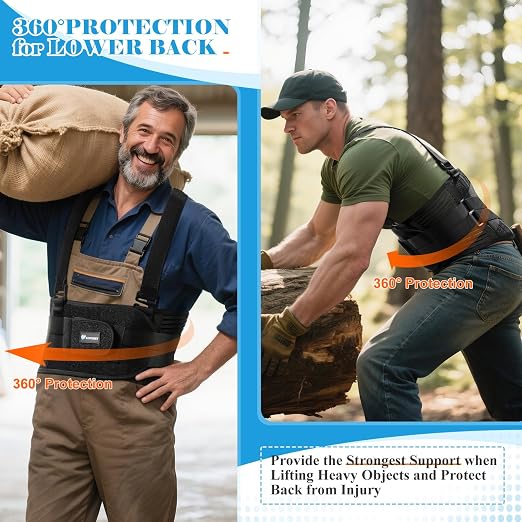 Work Back Brace with 2 Removable Suspender Shoulder Straps for Heavy Lifting Safety - Back Posture Corrector Belt for Men and Women in Construction, Warehouse Jobs Small