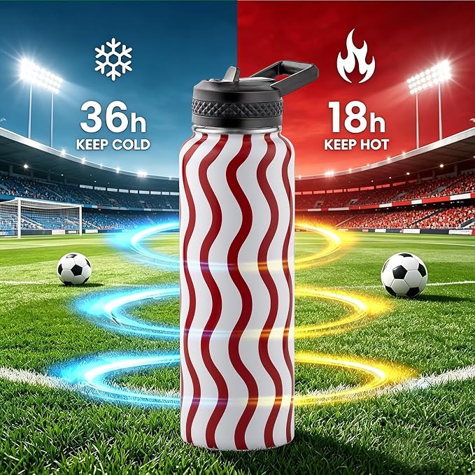 RAYMYLO Insulated Water Bottle 40 oz, Triple Wall Vacuum Stainless Steel | (Cold for 36Hrs, Hot for 18Hrs), Leak Proof & Non-BPA, Modern Water Flask Jug with Paracord Handle & Straw Spout Lids