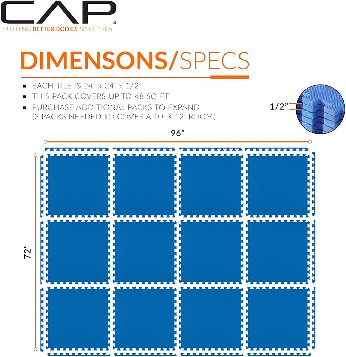 CAP Puzzle Exercise Mats | 1/2” Thick EVA Interlocking Foam Tiles for Home Gym Flooring | Multiple Options