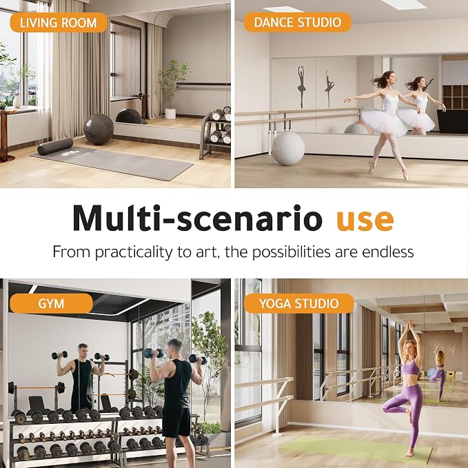 ROOMTEC Home Gym Mirror, 60x30-2 PCS Frameless Gym Mirrors for Home Gym, Large Full Body Tempered Glass Wall Mounted Mirror for Yoga Room, Dance Studio, Workout Room