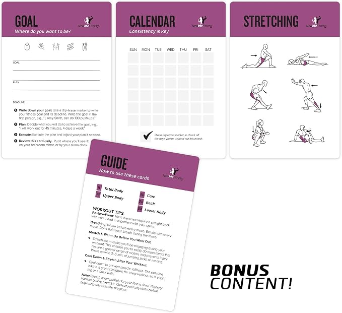 NewMe Fitness Pilates Workout Cards, Instructional Fitness Deck for Women & Men, Beginner Fitness Guide to Training Exercises at Home or Gym