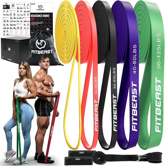 FitBeast Resistance Bands Set, Pull Up Assist Bands for Strength Training, Pilates, Yoga, Powerlifting, Stretching, Mobility Exercises, Muscle Toning, Full Body Workout