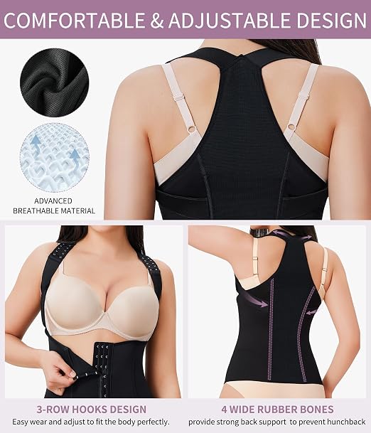 YERKOAD Back Brace for Women Full Back Straightener Posture Corrector Black | Breathable Back Support Posture Corrector Adjustable Waist Trainer Full Back Pain Relief Brace for Working, Exercising
