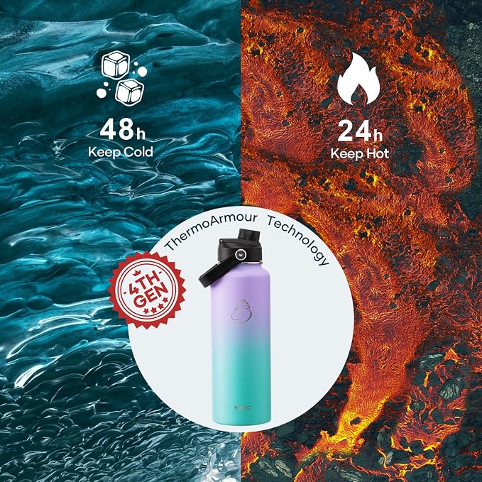 BUZIO Triple Wall Vacuum Water Bottle with Dust-proof Straw & Spout Lids | 40 oz Insulated Stainless Steel Water Flask (Cold for 48 Hrs/Hot for 24 Hrs), Dishwasher Safe, Leakproof, Non-BPA, for Hiking