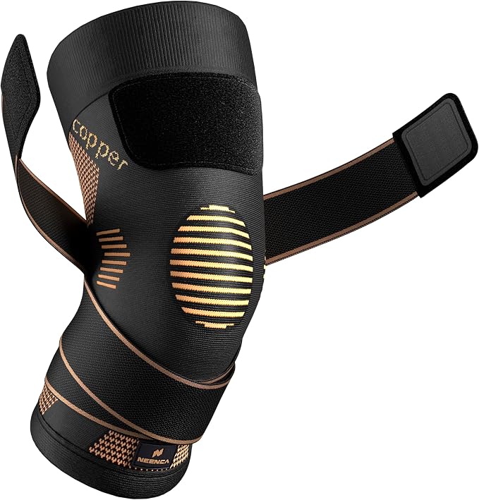 NEENCA Copper Knee Brace with Straps for Women/Men, Knee Compression Sleeve for Knee Pain, Arthritis, ACL, Meniscus Tear, Joint Pain Relief. Knee Support for Running, Workout, Weightlifting - Single