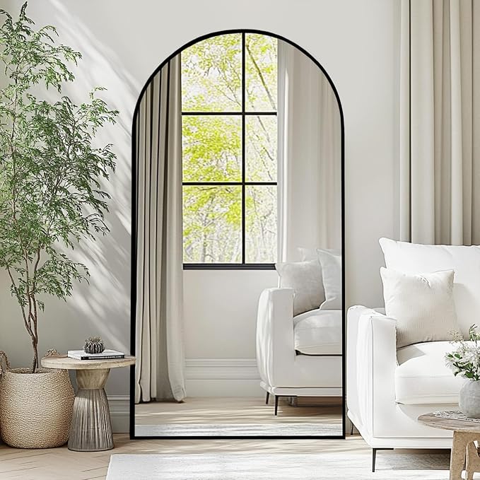 Beauty4U 76" x 34" Arched Full Length Mirror with Stand, Black Floor Mirror | Large Standing, Leaning, or Wall-Mounted Tempered Full Body Mirror with Metal Frame for Bedroom, Closet, Modern Home Decor