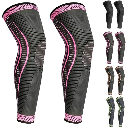2 Pack Full Leg Compression Sleeves, Long Knee Brace Support for ACL,PCL, Meniscus Tear, Arthritis, Tendinitis,Men And Women (Rose Red, Large)