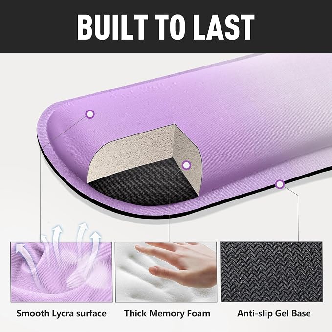 Gimars Upgrade Enlarge Silky Gel Memory Foam Keyboard Wrist Rest, Wrist Rest for Computer Keyboard, Ergonomic Mouse pad Rests for Typing Pain Relief, Wrist Support for Office, Gaming, Purple Gradient