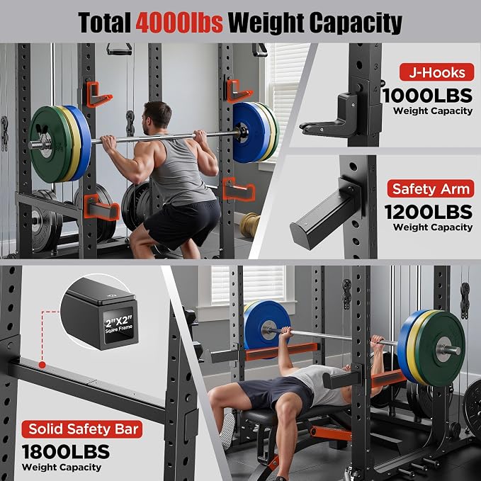 Sportsroyals Power Cage, 1600LBS Squat Rack with Cable Crossover System | Power Rack with LAT Pull Down System, Workout Cage with Pulley System for Fitness Home Gym Strength Training