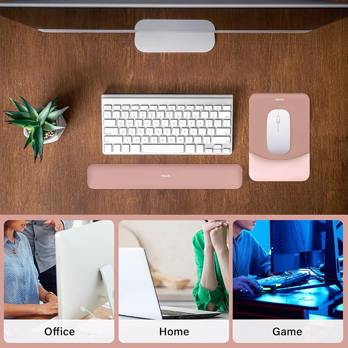 MOSISO Wrist Rest Support Mouse Pad & Keyboard Set, Salmon Pink | Rectangular Ergonomic Mousepad, Non-Slip Base, Home/Office Pain Relief & Easy Typing, Neoprene Cloth & Raised Silicone Lining