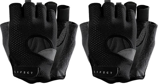 LIFECT Freedom Workout Gloves, Knuckle Weight Lifting Shorty Fingerless Gloves with Curved Open Back, for Powerlifting, Gym, Women and Men