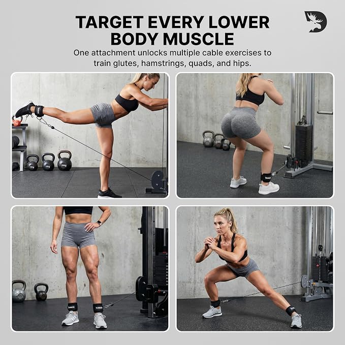DMoose Ankle Strap for Cable Machine - One Size Fit with Premium Padding, Workout Kickback Ankle Cuffs, Ankle Bands for Working Out, Booty Workouts, Leg Extension, Hip Abductors & Lower Body Exercises