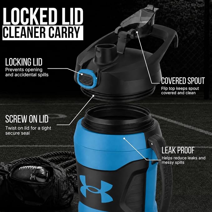Under Armour Insulated Water Bottle with Handle & Fence Hook, Half Gallon Sports Water Jug, Leak-Resistant & BPA-Free for Baseball, Football & Gym - Ether Blue/Ether Blue, 64oz